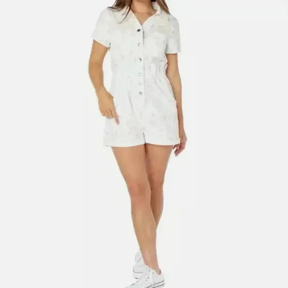 Celebrity Pink White Ditsy Floral Button‎ Front Boiler Suit Utility Romper Small